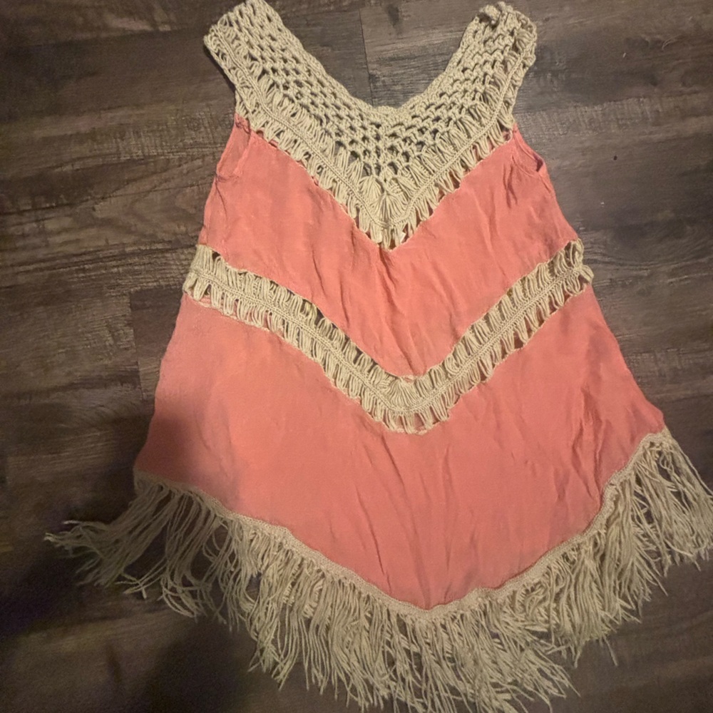 Umgee Peach and Cream Fringe Tank Top